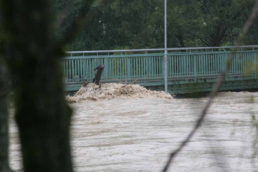 Hochwasser 22. und 23.August 2005 im Allgäu / Treibholz an einer Illerbrücke in Kempten