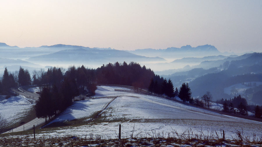 Winter im Allgäu / Blick vom "Paradies" (B308 b.Oberstaufen) zum Säntis